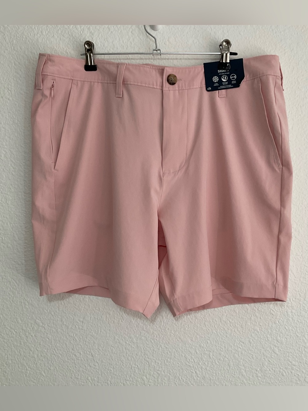 Hollister Mens Hybrid 7" Shorts Size 34 Zip Side Pocket/Wicking/Stretch Pink